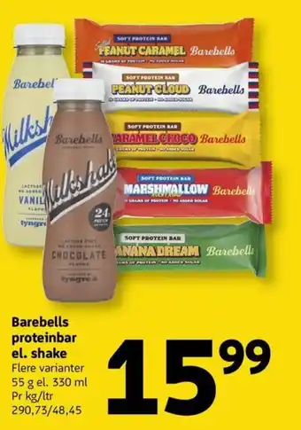 Løvbjerg Barebells proteinbar el. shake tilbud