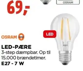 jem & fix Osram Led-Pære 3-Step Dæmpbar.Op Til 15.000 Brændetimer E27-7 W tilbud