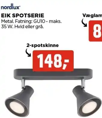 jem & fix Nordlux Eik Spotserie Metal. Fatning:GU10-Maks 35 W.Hvid Eller Grå (2-Spotskinne) tilbud
