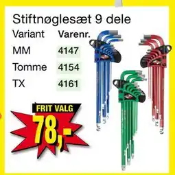 Harald Nyborg Stiftnøglesæt 9 dele tilbud