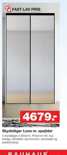 Bauhaus Skydelåger Luna m. spejldør tilbud