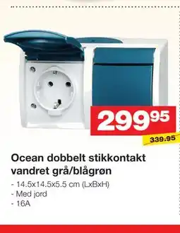 Bauhaus Ocean dobbelt stikkontakt vandret grå/blågrøn tilbud