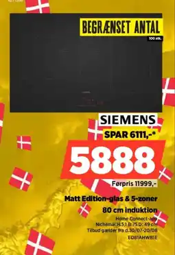 Power Siemens Matt Edition-glas & 5-zoner 80 cm induktion tilbud