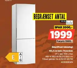 Power Kulz SmartFrost-teknologi 185,5 cm køle-/fryseskab tilbud