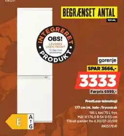 Power Gorenje FrostLess-teknologi 177 cm int. køle-/fryseskab tilbud