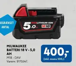 Davidsen Milwaukee batteri 18 v - 5,0 ah m18 - dav tilbud