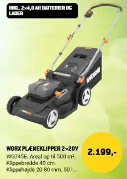 XL-BYG Worx plæneklipper 2x20v tilbud