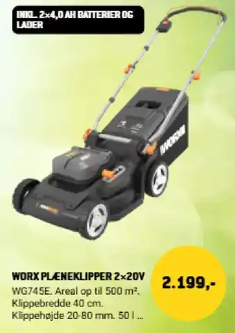 XL-BYG Worx plæneklipper 2x20v tilbud