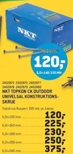 XL-BYG Nkt topkon ck outdoor univelsal konstruktions-skru tilbud