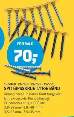 XL-BYG Spit gipsskrue t/træ bånd tilbud