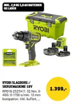 XL-BYG Ryobi slagbore-/skruemaskine 18v tilbud