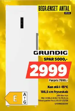 Power Grundig Kan stå i -15°C 186,5 cm fryseskab tilbud