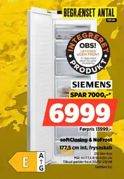 Power Siemens softClosing & NoFrost 177,5 cm int. fryseskab tilbud