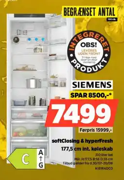 Power Siemens softClosing & hyperFresh 177,5 cm int. køleskab tilbud