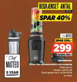Power Chef Matteo Sportsblender Delene tåler opvaskemaskine, nem rengøring tilbud