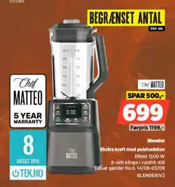 Power Chef Matteo Blender Ekstra kraft med pulsfunktion tilbud