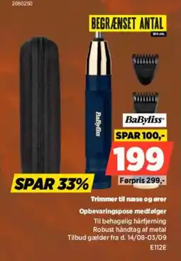 Power Babyliss Trimmer til næse og ører Opbevaringspose medfølger tilbud