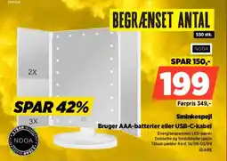 Power Nooa Sminkespejl Bruger AAA-batterier eller USB-C-kabel tilbud