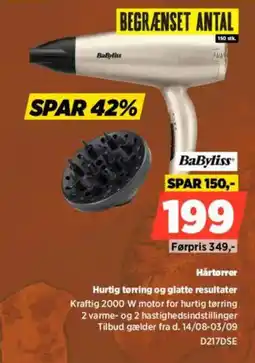 Power Babyliss Hårtørrer Hurtig tørring og glatte resultater tilbud