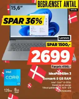 Power Lenovo IdeaPad Slim 3 Bemærk 8 GB RAM tilbud