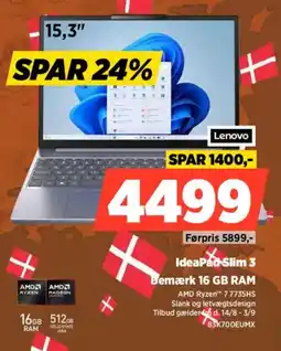 Power Lenovo IdeaPad Slim 3 Bemærk 16 GB RAM tilbud