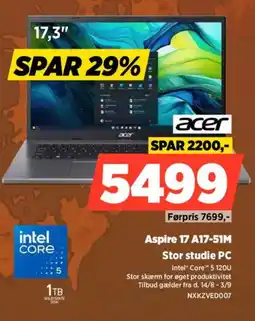 Power Acer Aspire 17 A17-51M Stor studie PC tilbud