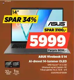 Power ASUS Vivobook S 14 Al-drevet 14-tommer OLED tilbud
