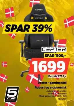 Power Cepter Dexter - gaming stol Robust og ergonomisk tilbud