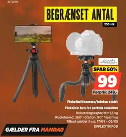 Power Dacota Platinum Fleksibelt kamera/telefon stativ Fleksible ben for perfekt stabilitet tilbud