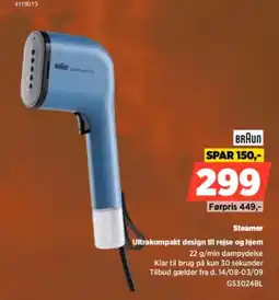 Power Braun Steamer Ultrakompakt design til rejse og hjem tilbud