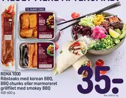 REMA 1000 Ribsteaks / BBQ chunks / marmoreret grillfilet tilbud
