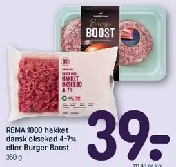 REMA 1000 Hakket dansk oksekød 4-7% eller Burger Boost tilbud
