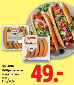 Lidl DULANO Grillpølser eller frankfurter tilbud