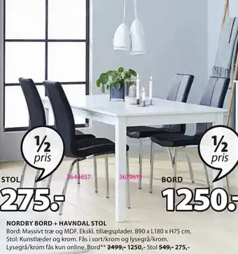 JYSK Nordby Bord + Havndal Stol tilbud