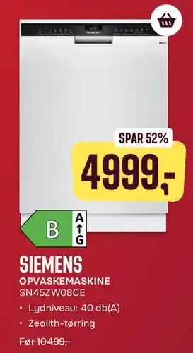 Skousen Siemens opvaskemaskine SN45ZW08CE tilbud