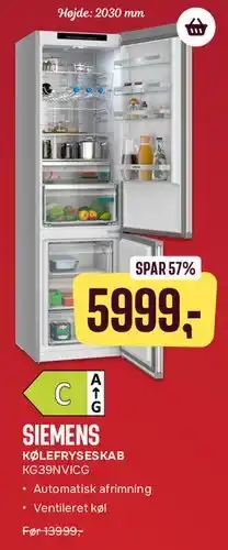 Skousen Siemens køle/fryseskab KG39NVICG tilbud