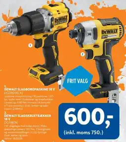 Davidsen DeWalt slagboremaskine 18 V DCD805N-XJ eller DeWalt slagskruetrækker 18 V DCF887N tilbud