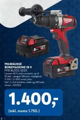 Davidsen Milwaukee boremaskine 18 v m18 bldd2-502x tilbud