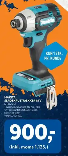 Davidsen Makita slagskruetrækker 18 v dtd201z tilbud