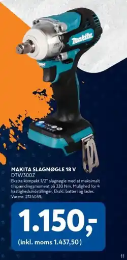 Davidsen Makita slagnøgle 18 v dtw300z tilbud