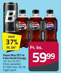 Fleggaard Pepsi Max PET el. Faxe Kondi Energy tilbud