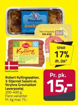 Fleggaard Robert Kyllinge pølser, 3-Stjernet Salami el. Stryhns Grovhakket Leverpostej tilbud