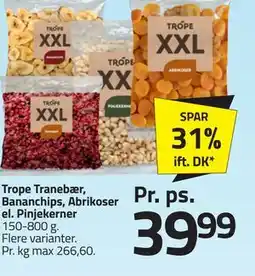 Fleggaard Trope Tranebær, Bananchips, Abrikoser el. Pinjekerner tilbud