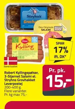 Fleggaard Robert Kyllingepølser, 3-Stjernet Salami el. Stryhns Grovhakket Leverpostej tilbud