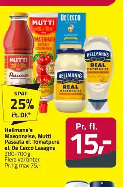 Fleggaard Hellmann’s Mayonnaise, Mutti Passata el. Tomatpuré el. De Cecco Lasagna tilbud