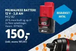 Davidsen Milwaukee batteri 12 v - 2,0 ah m12 b2 tilbud