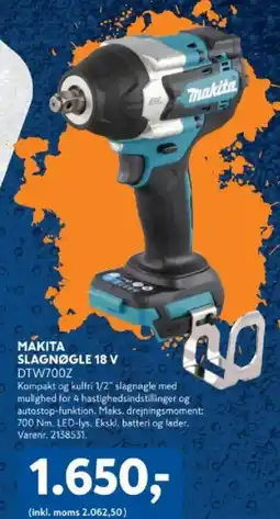 Davidsen Makita slagnøgle 18 v dtw700z tilbud