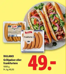 Lidl Dulano grillpølser eller frankfurtere tilbud