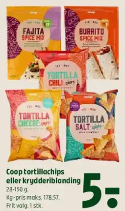 Coop 365 Coop tortillachips eller krydderiblanding tilbud