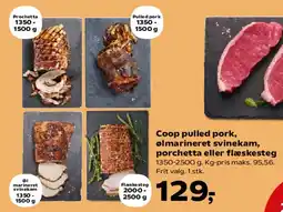 SuperBrugsen Coop pulled pork, marineret svinekød, porchetta eller flæskesteg tilbud